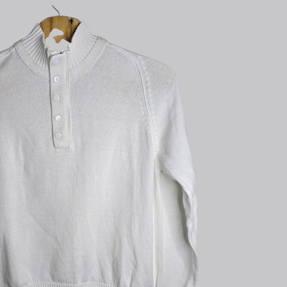 J. Peterman Mens White Mock Neck Button Up Sweater Knit Cotton Size XXL